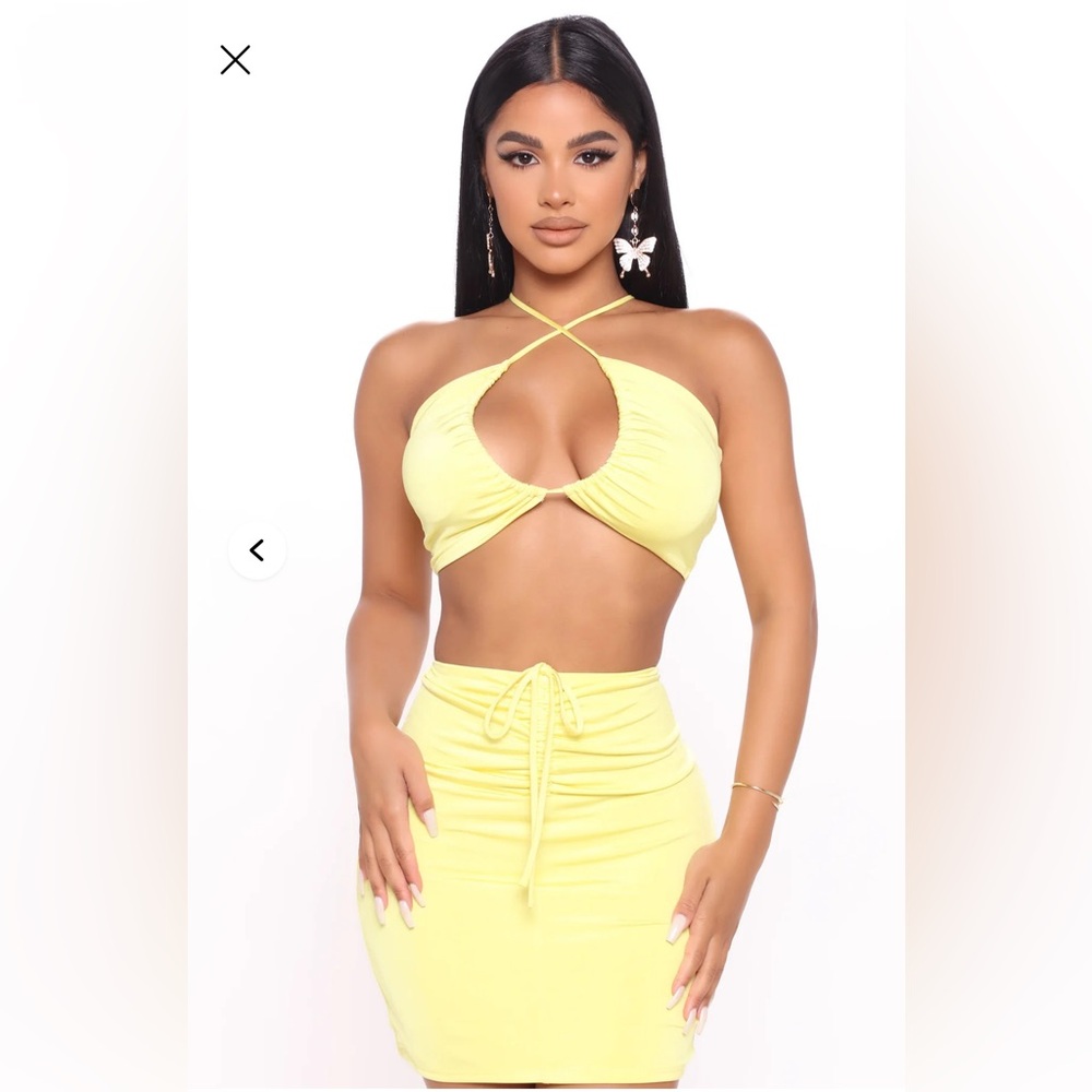 Lime green Ruched skirt set